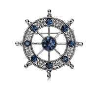 broches, Broches de estilo marino cristal for hombre, broche timón barco, alfileres con insignia for, joyería plateada, cuello camisa, Pin for traje, regalos for(Black)