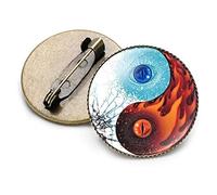 Broches, Broches Yin Yang negro blanco Tai Chi mariposa dragón gato patrón broche redondo cristal gema Metal Pins(6)