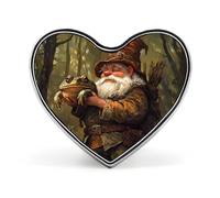 Broches con forma de corazón de gnomo cazador de sapo y rana, insignias decorativas con gráfico para sombreros, ropa y bolsos.