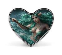 Broches con forma de corazón, diseño de diosa del océano, delfines, mitos, insignias, decoración con gráfico para sombreros, ropa y bolsos.