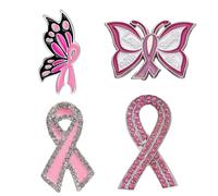 Broches de concienciación sobre el cáncer de mama, 4 unidades, cinta rosa, broche de solapa de esperanza, broche de mariposa para mujeres, accesorios de campaña pública de caridad para mujeres