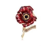 Broches de flores rojas para mujer, con texto en inglés "Lest We Forget", accesorios de ropa diaria para banquetes, Piedra Vidrio Piedra Esmaltado cristal, zirconia cúbica Ágata Obsidiana