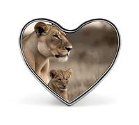 Broches de solapa con forma de corazón, de metal, con diseño de leona y cachorro, ideales para mochilas o solapas. También di