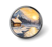 Broches de solapa esmaltados con diseño de cabaña de sol de invierno cálido de The Lake para mujeres y hombres, joyería, mochila, sombreros, decoración