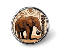 Broches de solapa esmaltados con diseño primitivo de elefante africano y flores del lago de hielo - Broches redondos y bonitos, unisex para ropa, sombreros, bolsos y mochilas