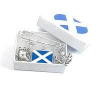 Broches escoceses para falda escocesa con bandera de Escocia, gaita y cardo escocés con caja de regalo