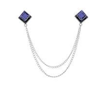 broches para mujer en el Reino Unido， Broche de cristal geométrico con borlas y cadena for solapa, ideal for camisas hombre, bodas fiestas(Sliver Deep Blue)