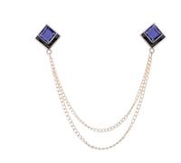 broches para mujer en el Reino Unido， Broche de cristal geométrico con borlas y cadena for solapa, ideal for camisas hombre, bodas fiestas(Gold Deep Blue)