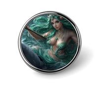 Broches redondos con diseño de la diosa del océano, delfines y mitos, insignias decorativas con gráficos para sombreros, ropa y bolsos.