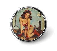 Broches redondos de solapa con diseño vintage de pin-up sexy para arreglar ropa, bolsos, mochilas y sombreros.