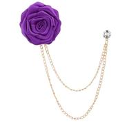 Broches traje hombre Broches de boda for novio, arte tela hecho a mano, broche flor rosa, Pin for solapa con insignia, cadena borlas(Purple)