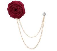 Broches traje hombre Broches de boda for novio, arte tela hecho a mano, broche flor rosa, Pin for solapa con insignia, cadena borlas(Wine red)