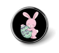Broches y alfileres originales con forma de conejito abrazando un huevo de Pascua. Insignia redonda de metal personalizada para solapa con cierre de mariposa.