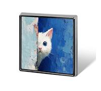 Broches y alfileres unisex con diseño de gato blanco que miran a la pared agrietada y vintage, joyería para ropa, chal, sombrero