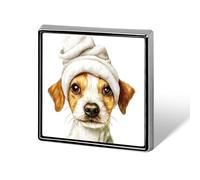 Broches y alfileres unisex con diseño de perro de acuarela y toalla blanca en la cabeza, insignias de solapa cuadradas y ligeras, joyería para ropa, chal o sombrero.