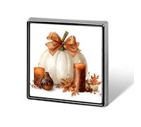 Broches y alfileres unisex de calabaza blanca con lazo y vela, insignia de solapa cuadrada y ligera, joyería para ropa, chal o sombrero.