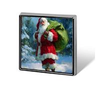 Broches y alfileres unisex de invierno con bolsa verde de Papá Noel, insignias de solapa cuadradas y ligeras, joyería para ropa, chal y sombrero.