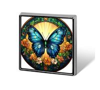 Broches y alfileres unisex de mariposa azul con flores y vitrales, insignias de solapa cuadradas y ligeras, joyería para ropa, chal o sombrero.