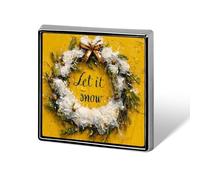 Broches y pines unisex con diseño de corona de ramas de pino con texto en inglés "Let It Snow on Yellow", cuadrados, ligeros, para ropa, chal, sombrero