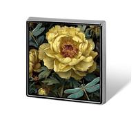 Broches y pines unisex con diseño de flor de peonía amarilla, dos libélulas, cuadrados, ligeros, para ropa, chal, sombrero