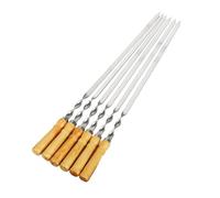 Brochetas 6 tenedores de madera for barbacoa con mango largo acero inoxidable for al aire libre, 55 cm (21,65")