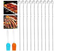 Brochetas Barbacoa 20 Piezas Pinchos Barbacoa Planos de Acero Inoxidable 35 cm Reutilizables para kebab para kebab verduras filetes con 2x Cepillos de Aceite de Silicona