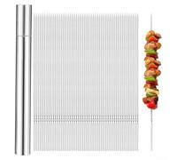 Brochetas de barbacoa de acero inoxidable de 35 cm con tubo de almacenamiento, juego de parrilla plana para cocinar carne al aire libre, verduras, 20 piezas (30 piezas)