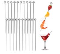 Brochetas de cóctel de acero inoxidable, 20 unidades, acero inoxidable, pinchos de cóctel para comida con los dedos, frutas, hamburguesas, cócteles, antipasti, fiestas reutilizables (10,8 x 0,8 cm)