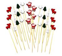 Brochetas de cóctel navideño, selecciones de cóctel de frutas navideñas,Brochetas de dulces navideños - 100 X palos de madera, selecciones de aperitivos de 4,7 pulgadas, suministros para fiestas, copo