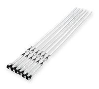 Brochetas de Metal Pincho for barbacoa de acero inoxidable, tenedor aguja for con mango largo y plano madera for exteriores, 6 uds(6PCS-45CM)