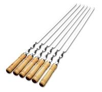 Brochetas de Metal Pincho for barbacoa de acero inoxidable, tenedor aguja for con mango largo y plano madera for exteriores, 6 uds(6pcs-55CM)