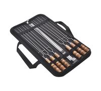 Brochetas para , 10 pinchos de acero inoxidable con mango de madera, utensilios para barbacoa largos planos con asas de madera, acero inoxidable para carne y pollo