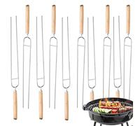 Brochetas para barbacoa, 10 unidades, acero inoxidable, juego de pinchos planos de doble punta, accesorios de kebab largos, herramienta de cocina reutilizable para carne, pescado, mariscos, al aire