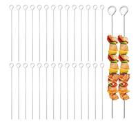 Brochetas para barbacoa de metal, juego de 30 varillas planas para barbacoa de acero inoxidable, 14 pulgadas para carne, gambas, pollo y
