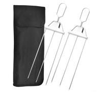 Brochetas reutilizables de 3 puntas, herramienta de parrilla para barbacoa con barra de empuje suave para eliminar alimentos sin esfuerzo (2 piezas)