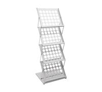 Brochure Display Stand Revistero de aluminio de 4 bolsillos, expositor portátil plegable for catálogos y folletos, tamaño A3, ideal for exposiciones, ferias y oficinas.(White)