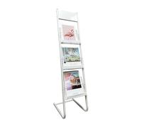 Brochure Display Stand Revistero de tres niveles de pie, expositor de folletos, fabricado en metal, ideal for oficinas y cualquier organización que requiera mostrar información.