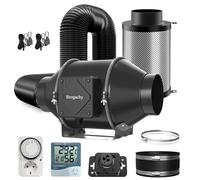 Brogachy 100mm Kit Combinado de Filtro de Ventilador de conducto 363m³/h, con controlador de velocidad temporizador,termohigrómetro, Extractor de Aire,hidropónicos Crece Sistema de ventilación de Tien