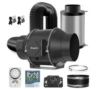 Brogachy 150mm Ventilador en línea Kit 688 m³/h con controlador de velocidad, extractor de aire con temporizador, termohigrómetro, filtro de carbón de aire y manguera de drenaje para cultivo