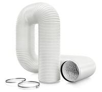 Brogachy Manguera de salida de aire de 125 mm de diámetro (blanco) de 2,5 m, tubo de aluminio de PVC flexible, tubo de ventilación con 2 abrazaderas de manguera de acero inoxidable para aire