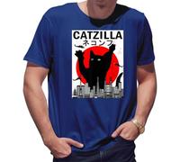 BroiderStudio Catzilla Japanese Sunset Style Meowzilla Kaiju Monster Camiseta de Hombre Triste Size 3XL