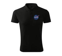 BroiderStudio NASA Vintage Black Embroidered Design Original Logo Polo Pique Shirt Premium Class Men Size L