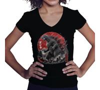 BroiderStudio Vintage Japanese Kaiju VintageGreat Wave Camisa Negra de Cuello en V para Mujer Size S