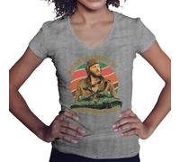 BroiderStudio Why Don't You Knock It Off with Them Negative Waves Camisa Gris de Cuello en V para Mujer Size M