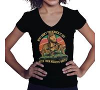 BroiderStudio Why Don't You Knock It Off with Them Negative Waves Camisa Negra de Cuello en V para Mujer Size S