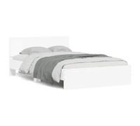 Brokky Cama 120x190 con cabecero y Luces LED Estructura Cama de Madera Cama Matrimonio con somier y Base Cama Juvenil-Blanco-120 x 190 cm