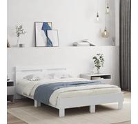 Brokky Cama 135x190 con cabecero y Luces LED Somier 135x190 Cama Matrimonio con somier y Base Cama Juvenil-Blanco-135 x 190 cm