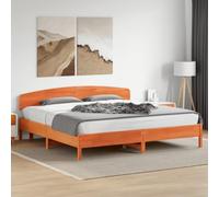 Brokky Cama 180x200 cm Estructura de Cama Marco de Cama Madera con Cabecero y Base de Láminas Cama Doble, Cama Adulta -Marrón cera-180 x 200 cm