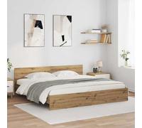 Brokky Cama 180x200 con cabecero y Luces LED Estructura Cama de Madera Cama Matrimonio con somier y Base Cama Juvenil-Roble artisan-180 x 200 cm