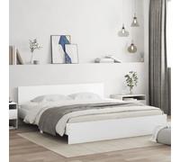 Brokky Cama 200x200 con cabecero y Luces LED Estructura Cama de Madera Cama Matrimonio con somier y Base Cama Juvenil-Blanco-200 x 200 cm